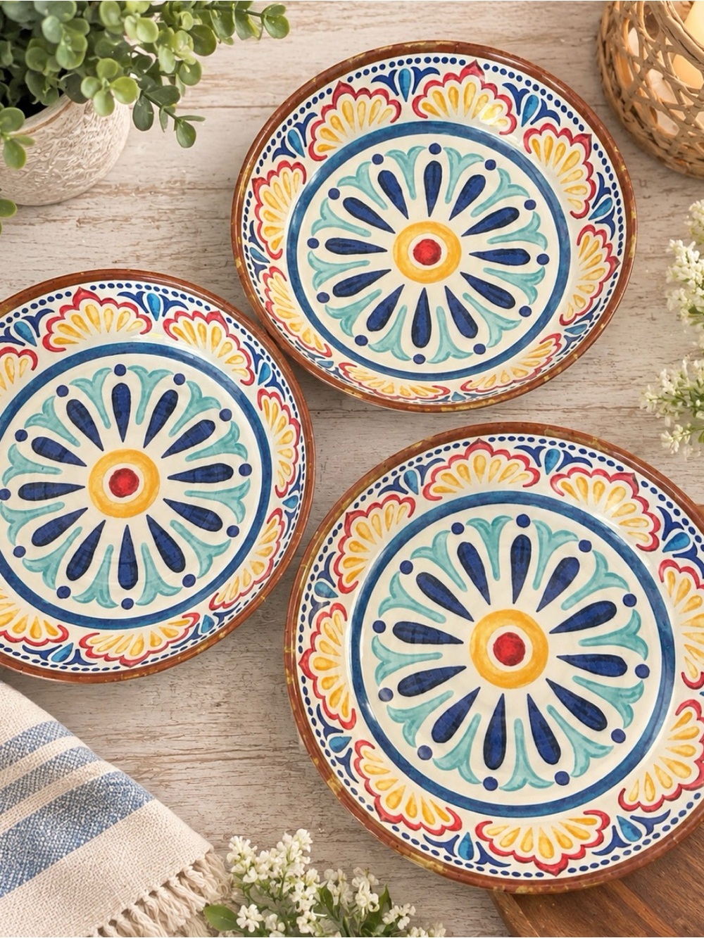 Set of 3 bohemian melamine soup- salad bowls.
